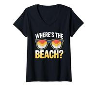 Mujer Gafas de sol Where's The Beach Funny Sunset Wave Ocean para verano Camiseta Cuello V