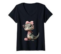 Mujer Gafas para bebé T-Rex con diseño de Dinosaurio y Leopardo Rosa, diseño Glam Graphic Trippy Camiseta Cuello V