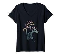 Mujer Gafas Redondas de Cara de Ganso gráfico de Personajes de Invierno Rosa Largo Camiseta Cuello V