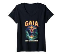 Mujer Gaia Diosa Griega Madre Tierra Naturaleza Amante Bruja Pagano Camiseta Cuello V