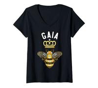 Mujer Gaia Nombre Gaia Regalos de Cumpleaños Reina Corona Bee Gaia Camiseta Cuello V