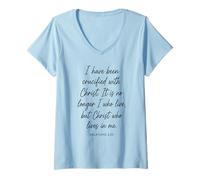 Mujer Gálatas 2:20 con Cristo Versículo de la Biblia Escritura Fe Orar Camiseta Cuello V