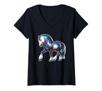 Mujer Galaxia del caballo de tiro Camiseta Cuello V