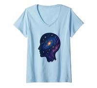 Mujer Galaxy Mind - Diseño de silueta de cerebro cósmico Camiseta Cuello V