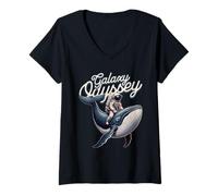 Mujer Galaxy Odyssey Astronaut Riding Cosmic Whale Art Camiseta Cuello V