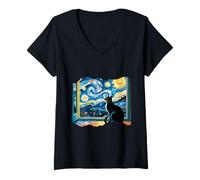 Mujer Galaxy Sky Night Cat Gats Artistic Cat Regals para amantes Camiseta Cuello V