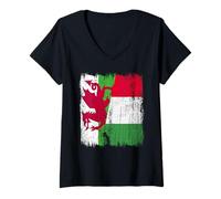 Mujer Gales, Italia, media bandera, orgullo galés italiano Camiseta Cuello V