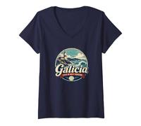 Mujer Galicia España Faro del Cabo Sileiro Costa Norte Camiseta Cuello V