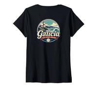 Mujer Galicia España Faro del Cabo Sileiro Costa Norte Camiseta Cuello V