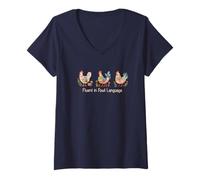 Mujer Gallina de arte popular de acuarela,Dama de pollo,Fluido en el lenguaje de las aves Camiseta Cuello V