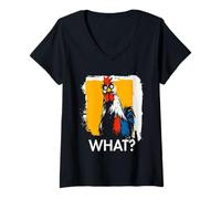 Mujer Gallo ¿Qué? Gallo Meme Gallo Divertido Diciendo Animal Camiseta Cuello V