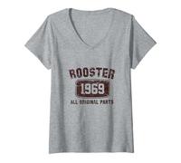 Mujer Gallo Vintage Nacido en 1969 Año del Gallo Chino Camiseta Cuello V