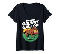 Mujer Galway Irish Horse Race Irlanda Galope Camiseta Cuello V