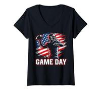 Mujer Game Day American Football - Amante patriótico del fútbol Americano Camiseta Cuello V