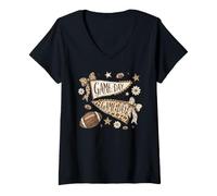 Mujer Game Day - Lazos de fútbol a Cuadros con Estampado de Leopardo Camiseta Cuello V