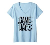 Mujer Game Day Soccer Season Mom Retro Rayo a Cuadros Camiseta Cuello V