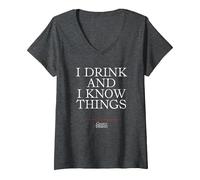 Mujer Game of Thrones I Drink and I Know Things Camiseta Cuello V, Jaspeado Oscuro, S