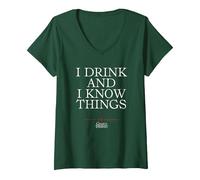 Mujer Game of Thrones I Drink and I Know Things Camiseta Cuello V, Verde Bosque, S