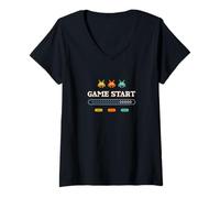 Mujer Game Start Pixel/Cultura Pop de 8 bits Camiseta Cuello V