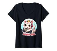 Mujer Gamer Girl Sweet Cat Gaming Cute Video Game Girls Camiseta Cuello V
