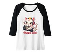 Mujer Gamer Girl Sweet Cat Gaming Cute Video Game Girls Camiseta Manga Raglan