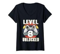 Mujer Gamer Level 8 Unlocked Video Game 8th Birthday Boys Girls Camiseta Cuello V