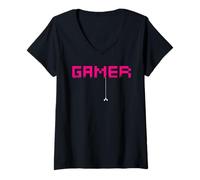 Mujer Gamer Pixel Old School Men Women Arcade Gaming Gift Camiseta Cuello V