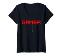 Mujer Gamer Pixel Old School Men Women Arcade Gaming Gift Camiseta Cuello V