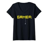 Mujer Gamer Pixel Old School Men Women Arcade Gaming Gift Camiseta Cuello V