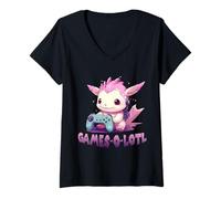 Mujer Gamer T Cozy Gaming Outfit Relax Gaming Axolotl Camiseta Cuello V
