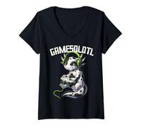 Mujer Gamesolotl Axolotl Gamer Videojuegos Divertido Gaming Kawaii Camiseta Cuello V