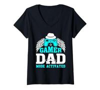 Mujer Gaming Dad Mode Activado Funny Daddy Citas Chistes Padres Camiseta Cuello V