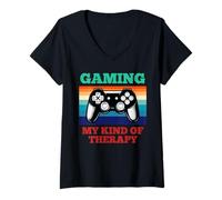 Mujer Gaming My Kind Of Therapy Retro Consola Gamer Videojuego Camiseta Cuello V