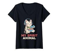 Mujer Gaming My Spirit Animal Kawaii Cat Ramen, Divertido Gato Gamer Camiseta Cuello V