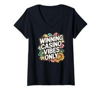 Mujer Ganador Casino Vibes Only Poker Ruleta Chips Camiseta Cuello V