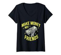 Mujer Ganar Dinero sin Amigos Diseño gráfico para emprendedores Camiseta Cuello V