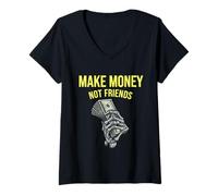 Mujer Ganar Dinero sin Amigos Diseño gráfico para emprendedores Camiseta Cuello V