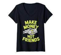 Mujer Ganar Dinero sin Amigos Diseño gráfico para emprendedores Camiseta Cuello V