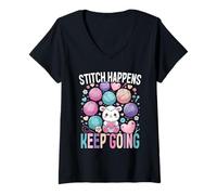 Mujer Ganchillo Punto Stitch Happens, Keep Going Camiseta Cuello V