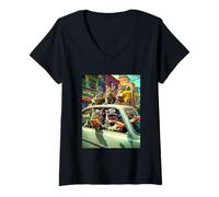 Mujer Gangster Cats Calle Gato Pandilla En Coche Meme El Crimen Meowfia Camiseta Cuello V