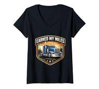 Mujer Ganó mis Millas Camionero Camionero Camionero Camión Broma Camiseta Cuello V