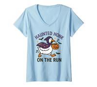 Mujer Ganso Haunted Honk On The Run Divertido Halloween Niños Camiseta Cuello V