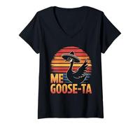 Mujer Ganso Mexicano Vintage Divertido Juego de palabras Tonto México Me Goose-ta Camiseta Cuello V