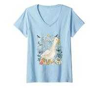 Mujer Gansos de Acuarela Cottagecore Goose Halloween Summerween Camiseta Cuello V