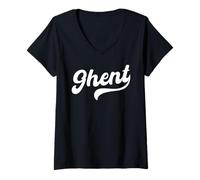 Mujer Gante Retro Cursiva Script Amor Belgium City Pride Camiseta Cuello V