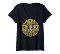 Mujer Garage Crew Mecánico Clásico Coche Restauración Comic Vintage Camiseta Cuello V