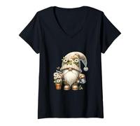 Mujer Garden Grandpa Gnome With Watering Can And Daisy Flowers Camiseta Cuello V