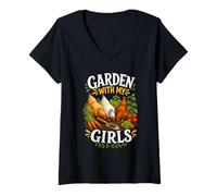 Mujer Garden with My Girls Gallinas Huerto Camiseta Cuello V