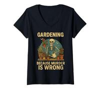 Mujer Gardening Because Murder Is Wrong Spooky Skeleton Halloween Camiseta Cuello V