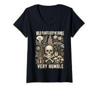 Mujer Gardening Humor Wild Plants Keep Me Humble Funny Botanical Camiseta Cuello V